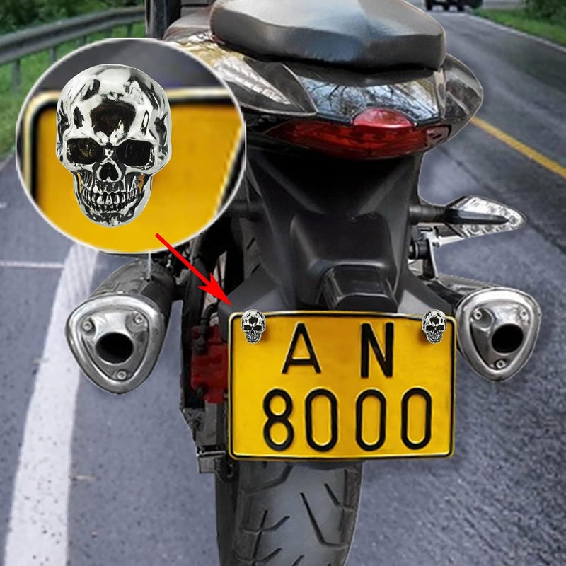 Abfer Skull License Plate Screws Cover Anti Theft License Plate Screw Frame Bolt Kit Decorative Fit for Most Vehicle Motorcycles Trucks (Silver) - Image 3